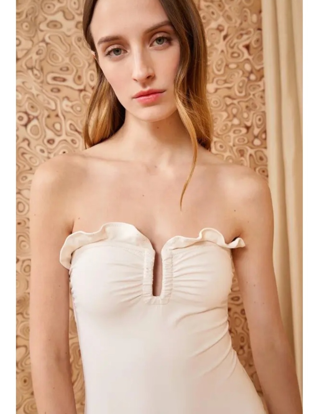 Ulla Johnson Cream Strapless Ruffle One-Piece Bathing Suit - Picture 3 of 10